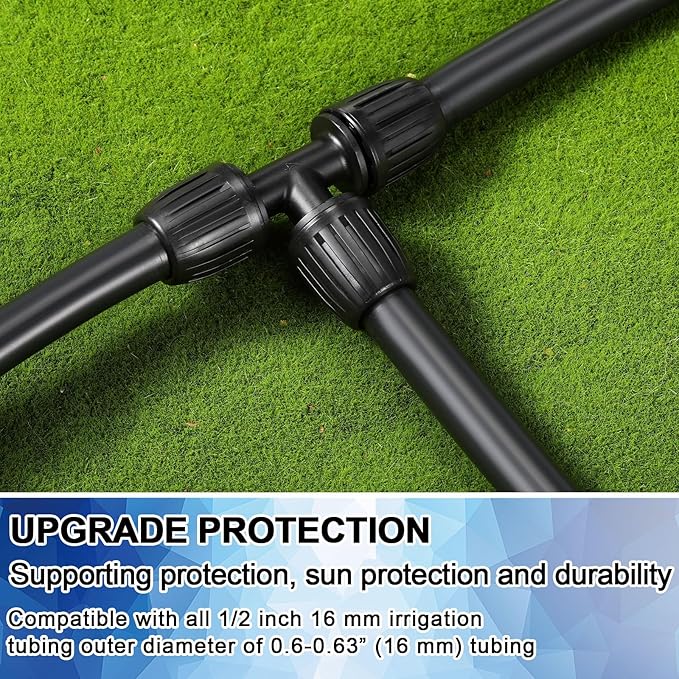 40 Pcs 1/2" Tubing Irrigation Fittings Kit 1/2 ID x 0.6-0.63 OD 16 mm Drip Irrigation Barbed Connectors Include 6 Switch Valves 18 Barbed Tee 8 Ends 4 Adapters 4 Elbows (Black and Blue)