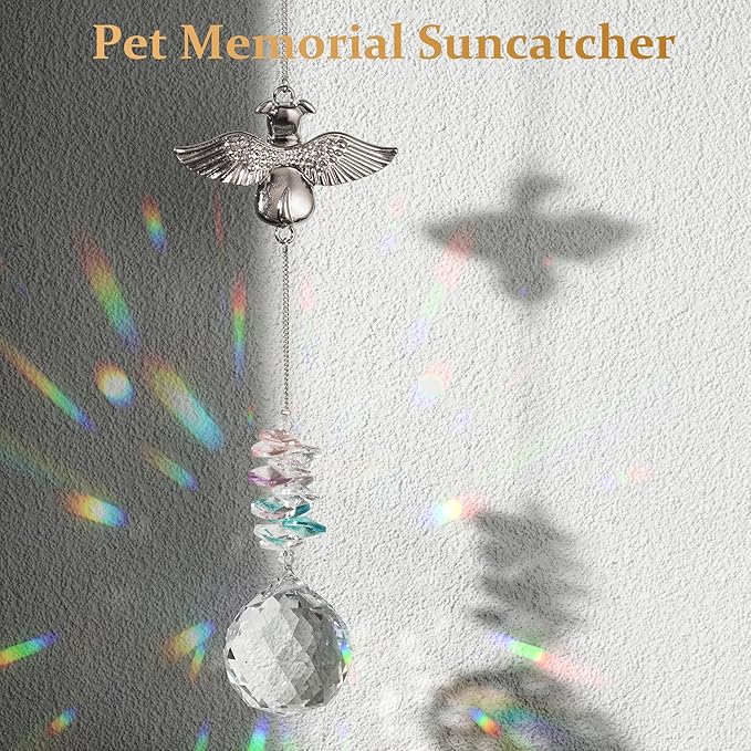 Loss of Dog Sympathy Gift - Dog Memorial Suncatcher, Pet Loss Crystals Prisms Rainbow Maker, Rainbow Bridge Dog Memorial Gifts, Passing Away Remembrance Sun Catcher, Pet Loss Bereavement Gift Idea