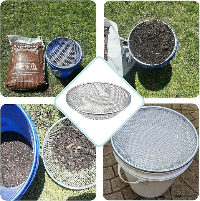 2PCS Soil Sifter for Gardening, Rock Sifter for 5gallon,Compost Sifter Dirt Sifter,Captures Dirt Rocks Sawdust