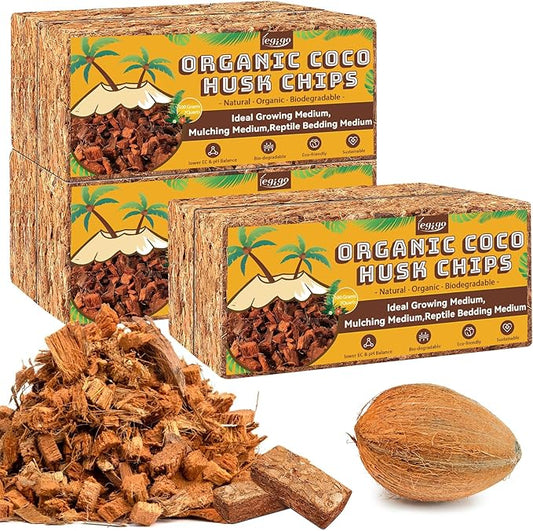 Legigo 6 Pack Coco Husk Chips- 6.6 LB 100% Organic Coconut Coir Chips Brick Potting Soil Mix with Low EC & PH Balance, Compressed Coconut Substrate Coco Chips Mulch Medium for Garden, Flowers, Plants