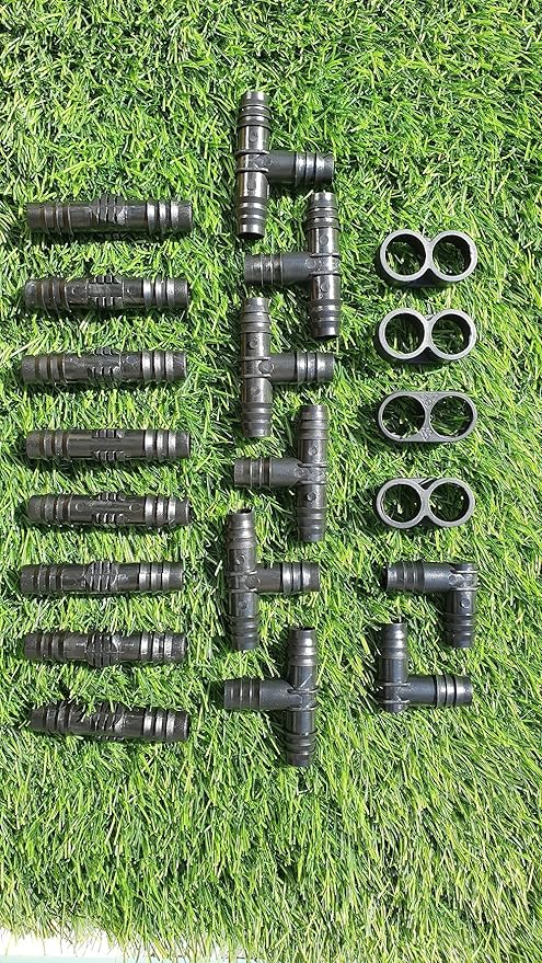 20-Piece Barb Connector Fitting Kit: 8 Straights, 6 Tees, 4 End Plugs, 2 Elbows, 16mm 0.520 Half-Inch ID, Garden Drip Irrigation, 670013-P