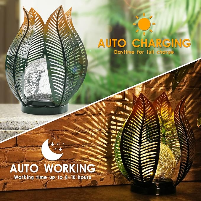 Solar Garden Lights Outdoor Decorations Garden Decor,Crackle Globe Glass,Gardening Gifts Waterproof Solar Lights for Outdoor Decor Patio,Lawn,Balcony,Porch,Yard Art