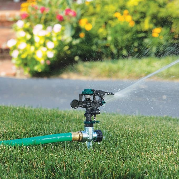 Melnor 65152AMZ Plastic Pulsating Sprinkler on Metal Spike, Quick Connect Amazon Bundle, Black, Green