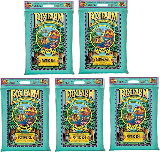 FoxFarm Ocean Forest Potting Soil, 12qt (Pack of 5) - Light, Aerated Texture, Designed for All Container Plants - pH Adjusted for Optimal Nutrient Uptake, Effectively Retains Moisture