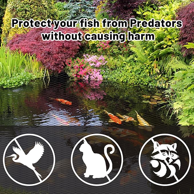 Rainleaf Pond Netting, 14' x 20' Pond Net Cover, Koi Pond Netting for Leaves, Heavy Duty Koi Pond Net Protecting Koi Fish from Herons, Stakes Included, Snare Nets
