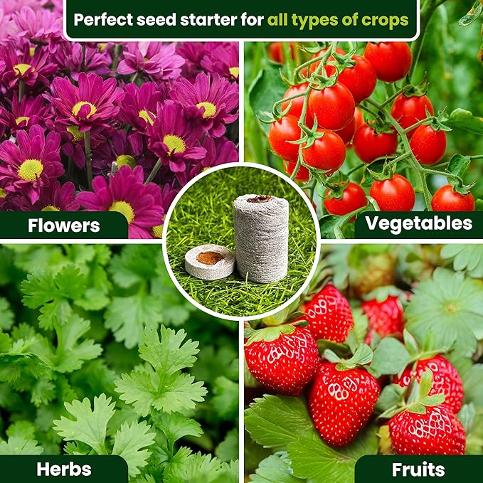 Gro-Med Organic Coco Coir Seed Starter Pellets NPK Enriched 50 Pcs, 35mm Perfect to Grow Herbs, Vegetables, Flowers,Fruits Seedlings, Compressed Coconut Coir Soil Plugs - Easy to Transplant in Pot