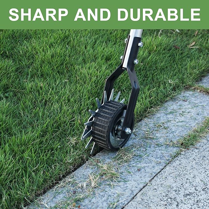 Wheel Rotary Edger, Rotary Shear, Sidewalk Manual Lawn Edger, Strong 3 Sections Stainless Steel Handle with Cushion Grip, 58.3-Inch