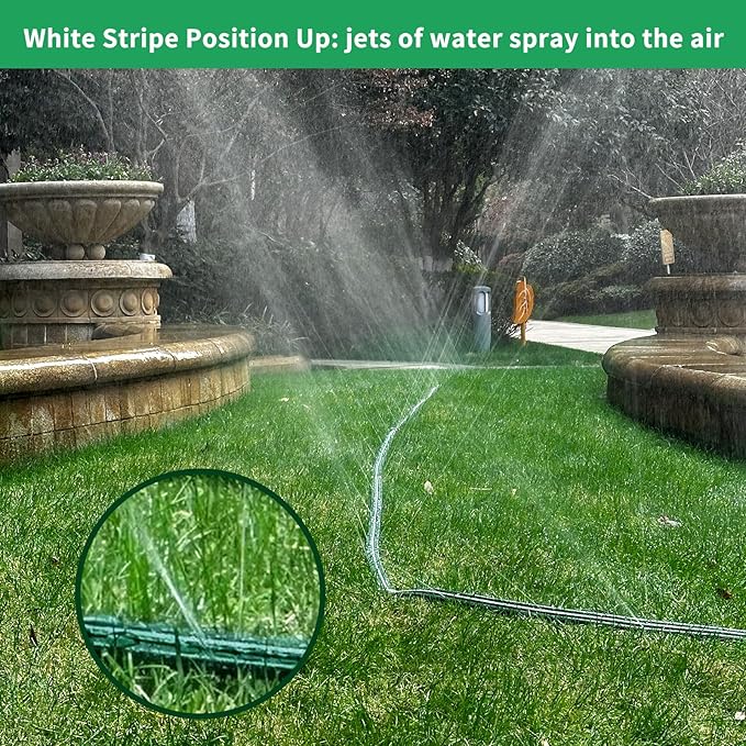 50 FT Flat Sprinkler Hose for Lawn Watering Garden Soaker Hose with Holes, Heavy Duty Lightweight No-Kink Water Hose with Stakes, Irrigation Hose, Great Fun for Kids and Dog
