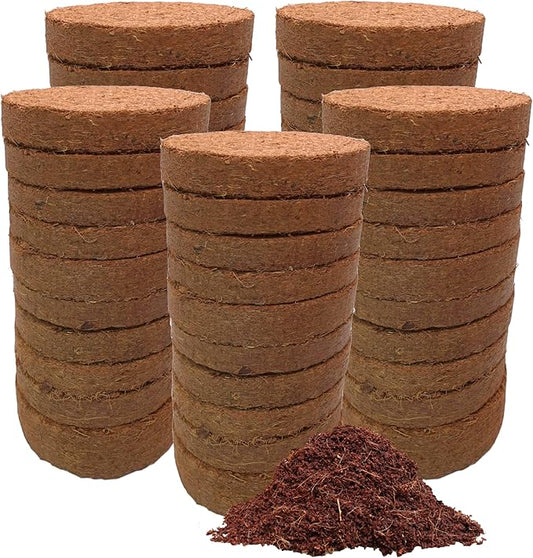Coco Coir Discs (60mm 50-Pack) - Organic Coconut Coir Seed Starting Discs - Coconut Fiber Seedling Soil for House Plants, Potting Soil, & Indoor Plants - Organic Coco Coir for Plants & Potting Mix