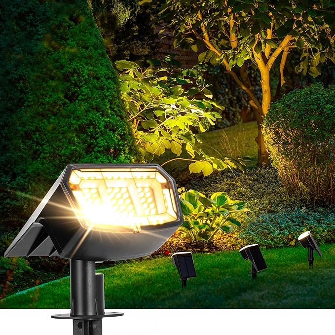 Solar Spot Lights Outdoor Waterproof 1 Pack IP65, 63 LED 3 Lighting Modes Spotlights for Outside Yard Garden House Garage Landscape Lights-Warm White