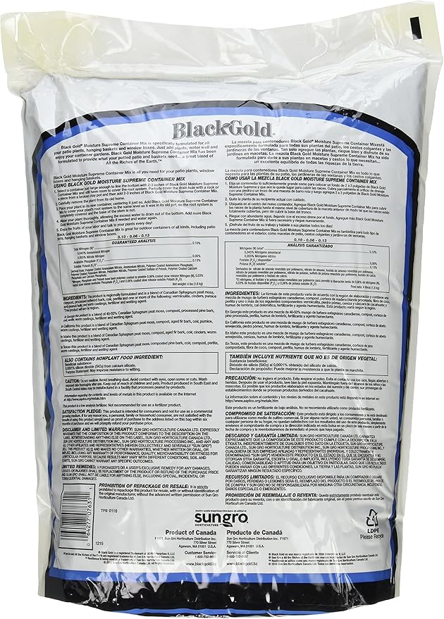 Sun Gro 1413000.Q08P Black Gold Moisture Supreme Container Mix with Resilenece