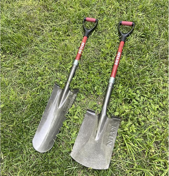 KYLIN 14-Gauge Heavy Duty Shovels Set,2-Piece Fiberglass D-Handle Spade,16” Drain Landscping Shovel, for Gardening, Cleaning Out Ditches, Laying Cable Channels, Construction and Landscaping Industry.
