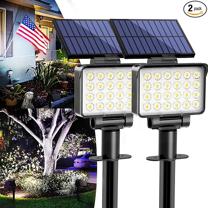 Solar Spot Lights Outdoor Waterproof 2 Pack for Flag, Tree, House, Garden, Yard, Landscape Spotlights for Accent Uplighting Halloween Christmas Decorations