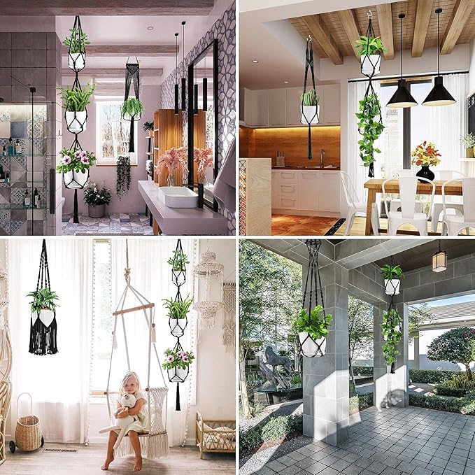 Macrame Plant Hangers, 6Pack Hanging Planters for Indoor Plants w/ 6 Set Hangers Kit Handmade Macromay Plant Hangers Indoor Flower Pots Holder Stand for Boho Home Décor (POTS NOT Included)