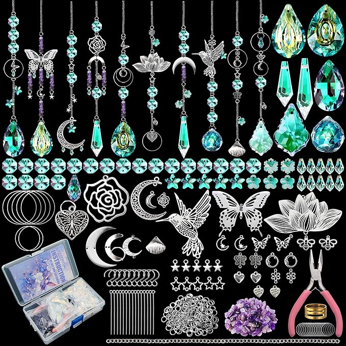 10 Sets DIY Suncatchers 420pcs Sun Catchers Making Supplies Kit Crafts for Adults Hanging Prism Sun Catcher with Crystals Rainbow Maker for Indoor Window Home Wedding Garden Spring Decor (hummingbird)