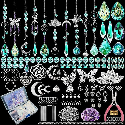 10 Sets DIY Suncatchers 420pcs Sun Catchers Making Supplies Kit Crafts for Adults Hanging Prism Sun Catcher with Crystals Rainbow Maker for Indoor Window Home Wedding Garden Spring Decor (hummingbird)