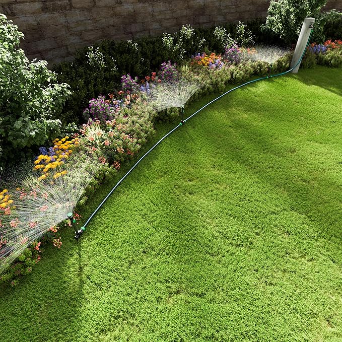 RESTMO Above Ground Sprinkler System, Flexible DIY Irrigation Kit, Multi-Adjustable Lawn Sprinkler & Hose Set, for Garden Plant, Flower Bed and Large Yard Area Watering