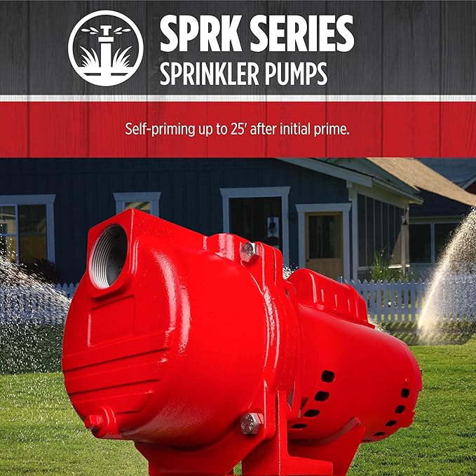 Red Lion RL-SPRK150 115/230 Volt, 1.5 HP, 71 GPM Cast Iron Sprinkler/Irrigation Pump with Thermoplastic Impeller, Red, 97101501