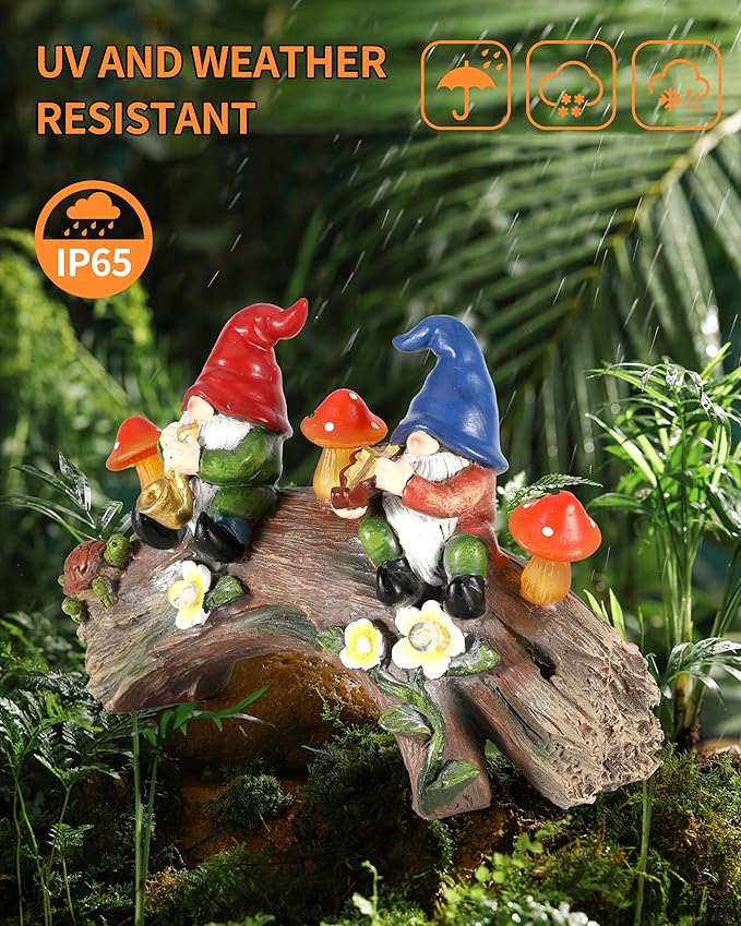 iStatue Enchanted Fairy Garden Gnomes Solar Light - 9'' Hand-Painted Resin Miniature Figurines Perfect for Yard Art Outdoor Patio Decor Lawn Ornaments and Statues Decorations (Gnomes)