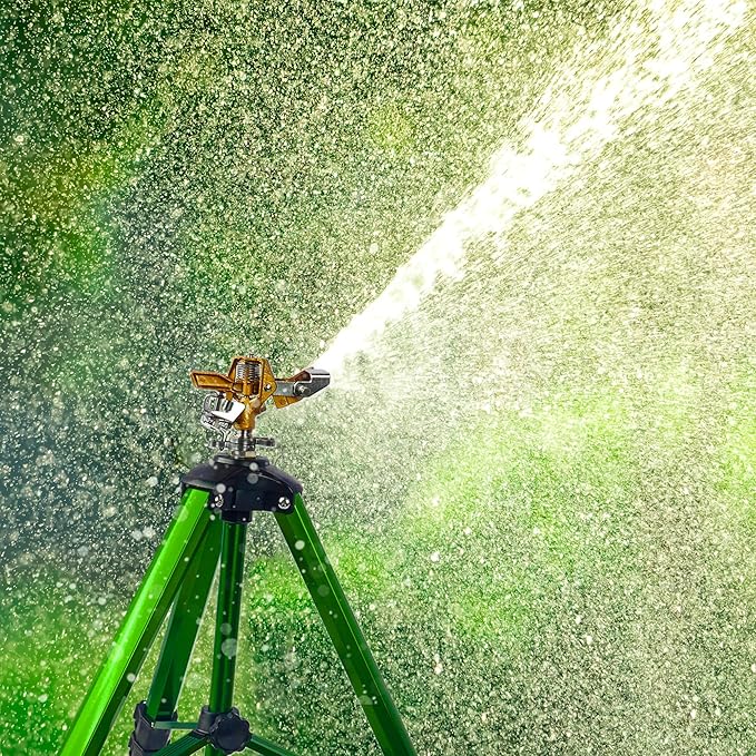 Impact Sprinkler on Tripod Base, 2 Pack Tripod Sprinklers with Brass Head, 360 Degree Large Area Irrigation with Extension Legs Flip Locks, Heavy Duty 3/4" Connector for Lawn Yard Garden