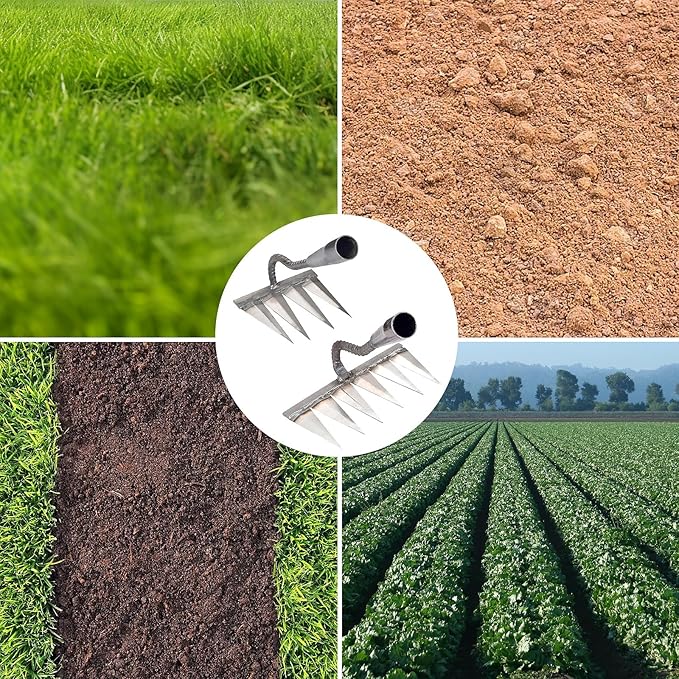 Iron Rake,4 Tines and 6 Tines Weeding Rake Tool,Carbon Garden Hand Rake Heavy Duty Weeding Rake Iron Hoe Rake,for Backyard Gardening Weeding Loosening Farm Planting.