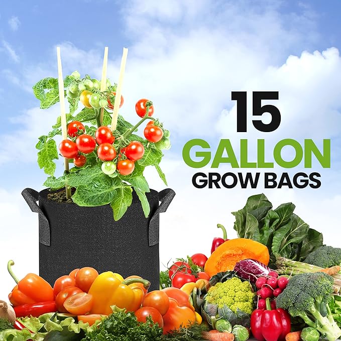 Utopia Home 12 Pack 15 Gallon Grow Bags, 300G Thickened Nonwoven Plant Fabric Pots for Outdoor, Grow Pots, Garden Plant Bags, Aeration Fabric Planters for Fruits, Vegetables and Flowers
