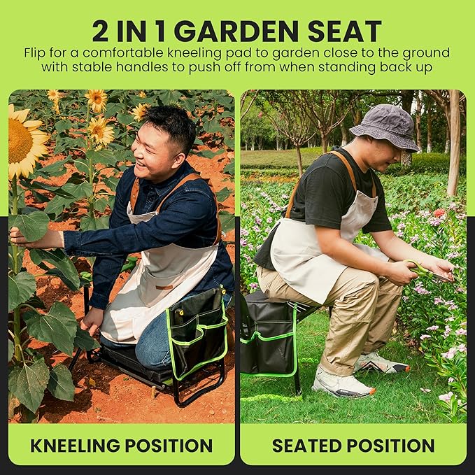 Heavy Duty Garden Kneeler and Seat - Gardening Tools and Foam Kneeling Pad Included - 2025 Upgraded Widened & Wear-Resistant Bench, Prevent Knee and Back Pain Gardening Gift for Men, Women & Seniors