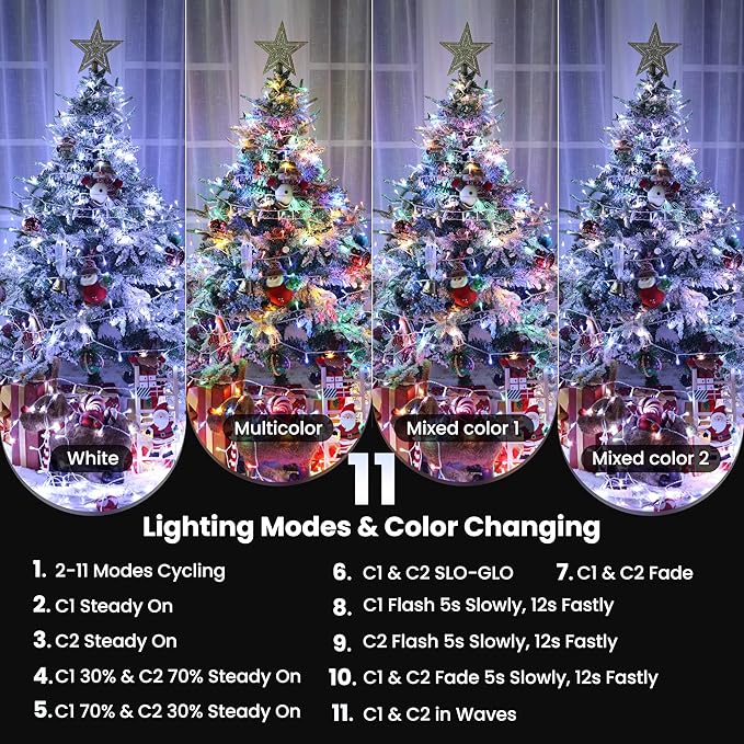 Color Changing Christmas Lights, 338ft 1000 LED White & Multicolor Christmas String Lights with Remote, 11 Modes Christmas Twinkle Lights Waterproof for Christmas Party, Garden, Xmas Tree Decorations