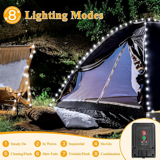 Ollny Solar String Lights Outdoor, 2 Pack Total 198FT 600LED Solar Fairy Lights, 8 Modes IP67 Waterproof for Outside Yard Garden Patio Xmas Party, Cool White