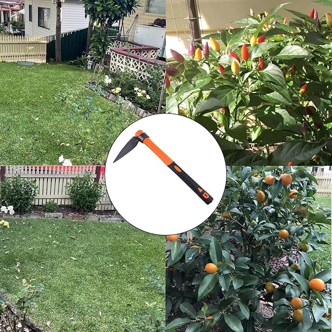 LUBAN Single Head Sharp Hoe with Heavy Duty Forged Adze and Ergonomic Non-Slip Handle for Loosening Soil, Seeding, Camping Outdoor 39mm/15-Inch