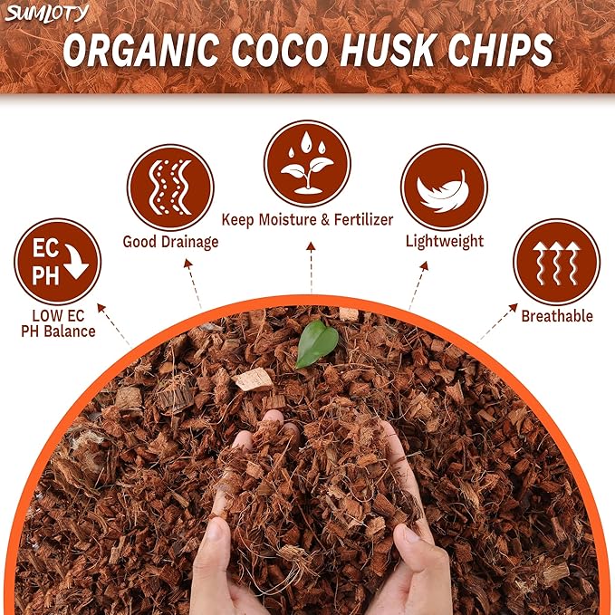 Coco Chips for Plant - COCOUNT Shell 6 Pack Organic Coconut Husk Chips with Low EC & PH Balanced, High Expansion Coconut Substrate Coco Husk Mulch for Garden, Flowers and Reptile'