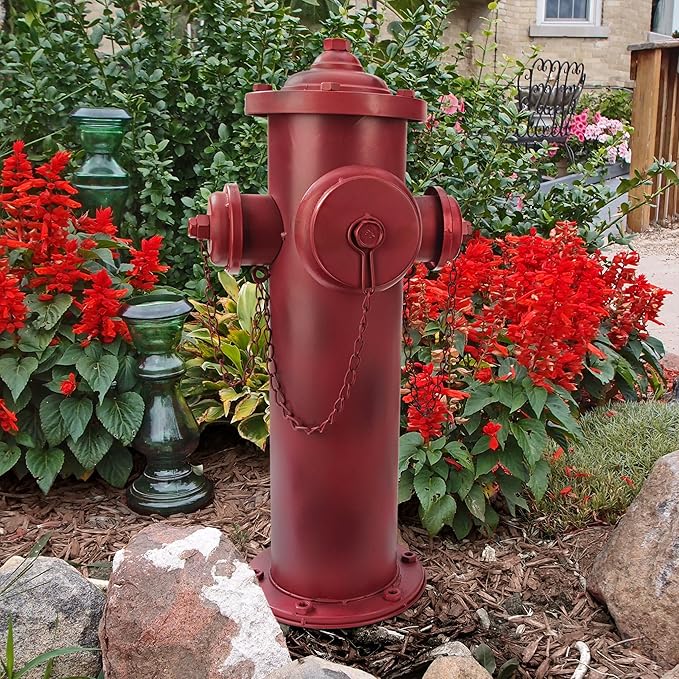 Design Toscano Fire Hydrant Statue Puppy Pee Post and Pet Storage Container, Large 23 Inch, Metal, Full Color