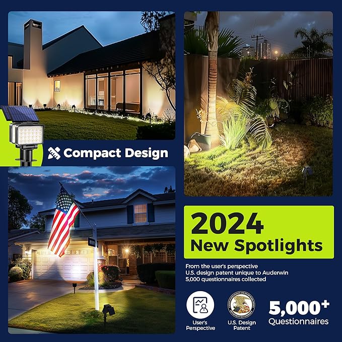 Solar Spot Lights Outdoor Waterproof for Flag, Tree, House, Garden, Yard, Landscape Spotlights for Accent Uplighting Decorations-2 Pack, Natural Light