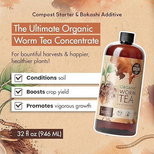 Worm Castings for Plants, Earthworm Casting Organic Fertilizer, Bokashi Booster, Worm Tea Made from Compost Worms, Liquified & Concentrated Vermicompost for Soil Fertility & Bountiful Harvest, 32 oz.