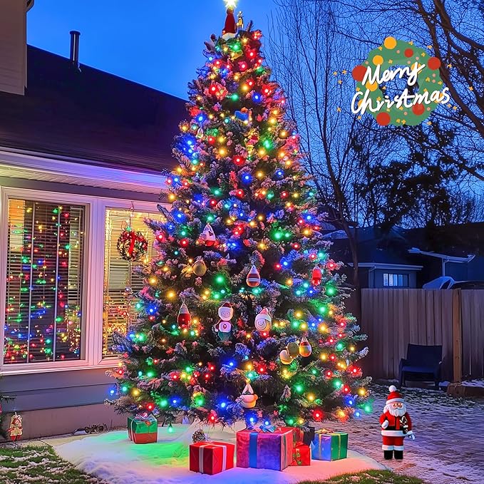 JMEXSUSS 2 Pack Solar String Light 100LED 32.8ft 8 Modes Solar Christmas Lights Waterproof for Gardens, Wedding, Party, Homes, Christmas Tree, Curtains, Outdoors (Multicolor)