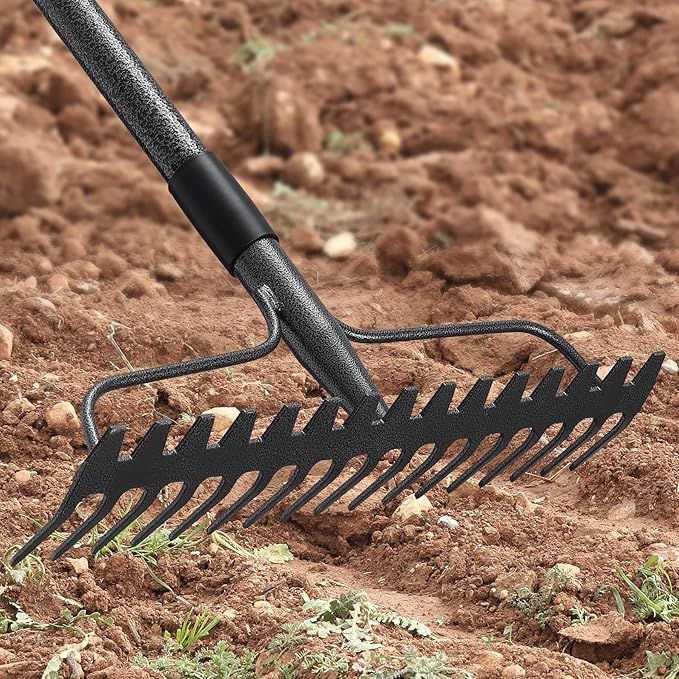 60'' Bow Rake Heavy Duty Garden Rake with Stainless Steel Handle,Tines Metal Head Rake Tool for Loosening Soil Gathering Leaf Leveling Lawn Farming Land Management Yarn Thatch Rake