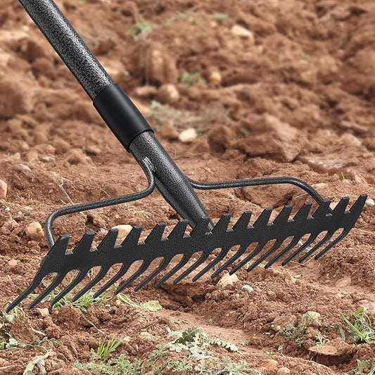 60'' Bow Rake Heavy Duty Garden Rake with Stainless Steel Handle,Tines Metal Head Rake Tool for Loosening Soil Gathering Leaf Leveling Lawn Farming Land Management Yarn Thatch Rake