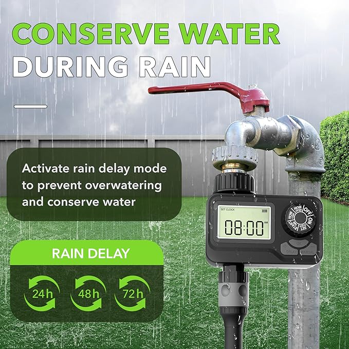 BN-LINK Sprinkler Timer Outdoor, Programmable Water Timer with Rain Delay, Automatic Irrigation System for Lawns & Garden Hoses - Waterproof Manual Controller with Large LCD Display, 1 Outlet