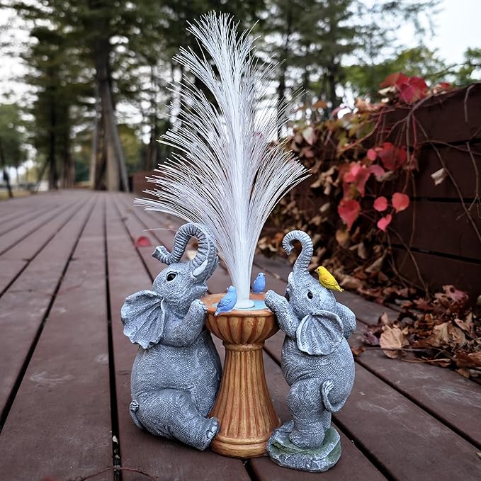 Elephant Statue Solar Garden Decor,Resin Elephant Statue and Colour Changing Optical Fiber Solar Lights,Outdoor Decor for Balcony, Garden, Patio, Yard, Lawn, Gifts for Mom Grandma