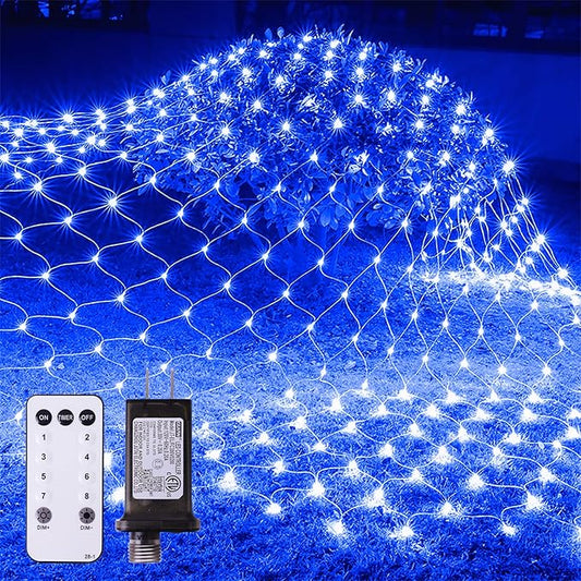 Blue Net Lights Outdoor - 360 LED Christmas Lights Plug in With Remote, 12 x 5ft Extendable 8 Modes Waterproof for Bushes Gazebo Lawn Wedding Patio Garden Tree Decoration