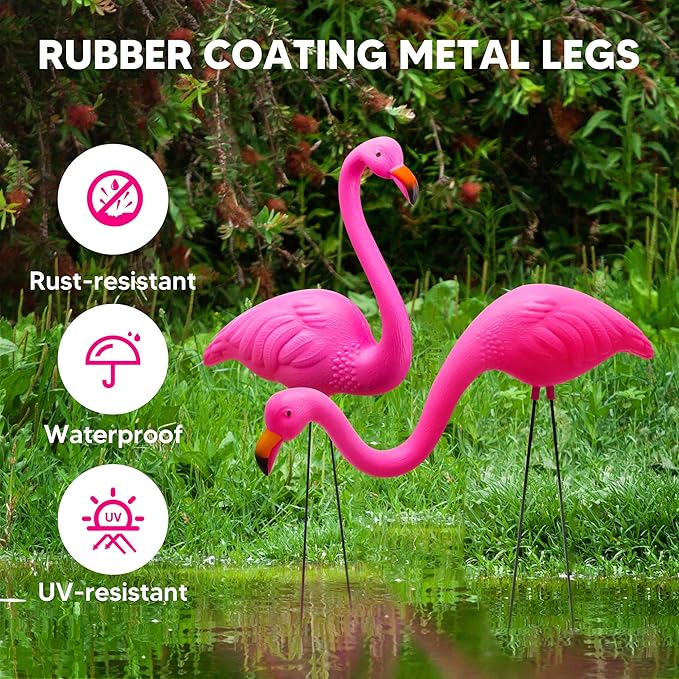 JOYIN Set of 6 Small Pink Flamingo Yard Ornament Stakes, Mini Lawn Plastic Flamingo Statue with Metal Legs for Sidewalks, Outdoor Garden, Luau Party, Tropical Party Decor, 2 Styles