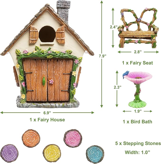 Meadow & Oak Fairy House Kit, Outdoor Fairy Garden Kit for Kids & Adults, Fairy Garden House with Doors That Open & Fairy Garden Accessories, Magical Fairy Garden Set Includes Adorable Accessories