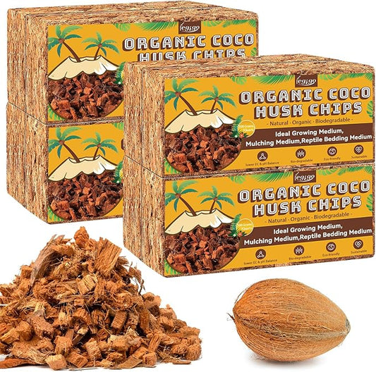Legigo 8 Pack Coco Husk Chips- 8.8 LB 100% Organic Coconut Coir Chips Brick Potting Soil Mix with Low EC & PH Balance, Compressed Coconut Substrate Coco Chips Mulch Medium for Garden, Flowers, Plants