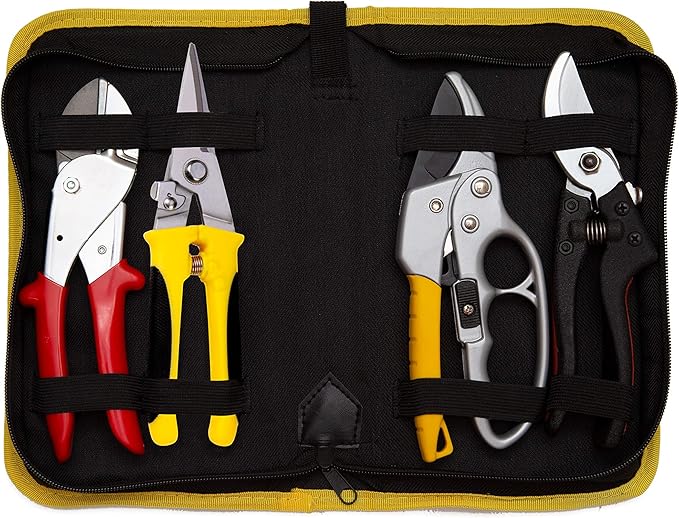 KOTTO Upgrade 4 Packs Pruner Shears Garden Cutter Clippers, Stainless Steel Sharp Pruner Secateurs, Professional Bypass Pruning Hand Tools Scissors Kit with Storage Bag