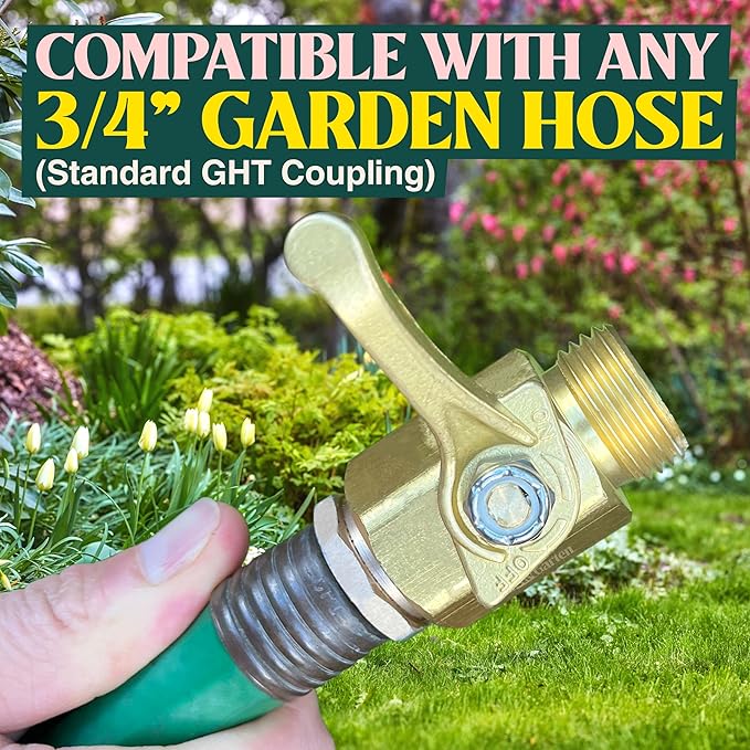 Haus & Garten Heavy-Duty 3/4" Brass Garden Hose Shut Off Valve - Garden Hose Connector, Water Shutoff, Gardening Hose Nozzle Valve, Outdoor 3/4 Inch GHT Brass Shut Off Valve Attachment (1-Pack)