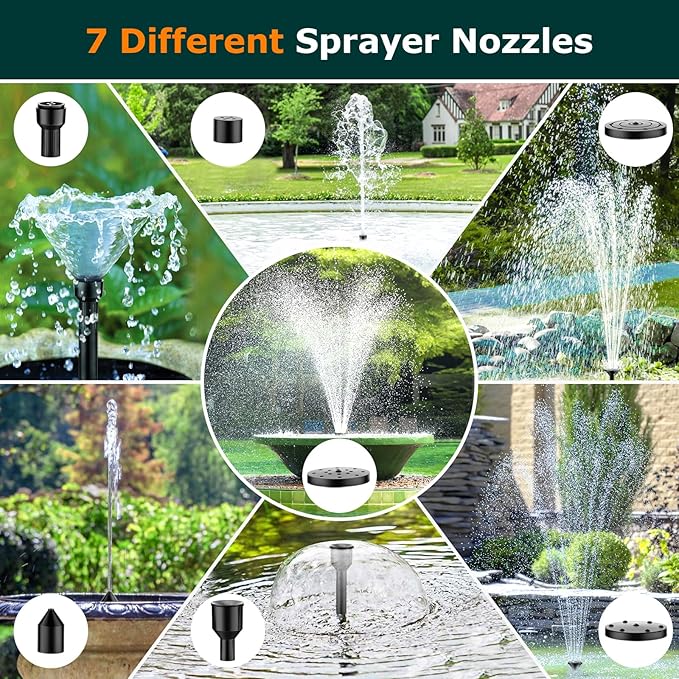 POPOSOAP Solar Fountain Pump, 20W Solar Powered Water Pump with 6.6FT Water Pipe, 320GPH Solar Pond Pump for Pond, Fish Tank, Yard and Wildlife Garden