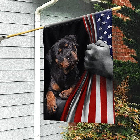 FLAGWIX Patriot American Dog Flags - Rottweiler Double Sided Flag - 4th of July Decorations for Home, Outside, Patriotic House Flag 30x40 Heavy Duty Canvas, Decorative Indoor Outdoor Flag