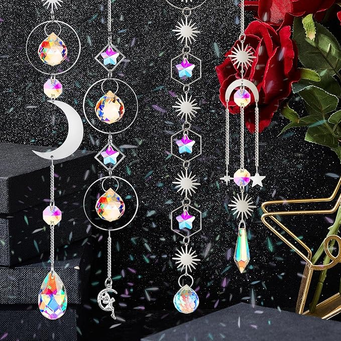 Ysleen 16 Pcs Crystals Suncatcher Colorful Hanging Sun Catcher for Window with Chain Pendant Ornament Prism Rainbow for Garden Wedding Valentine's Day Party Indoor Outdoor Decoration Gift(Silver)