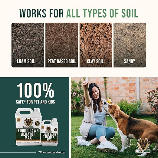 PetraMax Liquid Aeration for Lawn with Humic & Fulvic Acid Biostimulants, Liquid Aerator, Liquid Aerator, Soft Soil Liquid Aerator, Lawn Aeration, Soil Loosener, Soil Aerator, 10,000 sq ft (8 Oz)