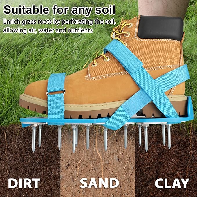 Lawn Aerator Shoes - Fully Assembled Soil Aeration Shoe Pair - Yard Aerator Tool for Aerating Patio Garden Grass Lawn